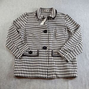 JM Collection Coat Women's 1X Black Houndstooth Print Front Button Blazer